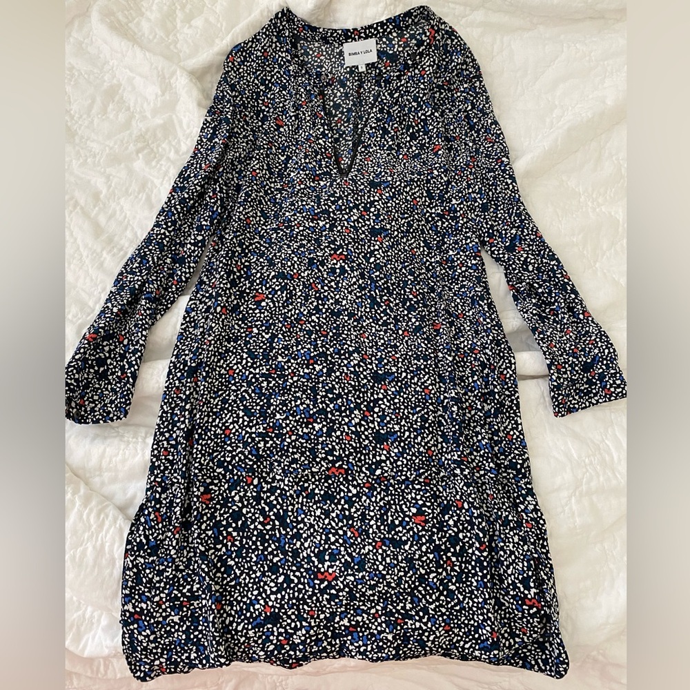 Bimba Y Lola Black Speckle Print Long Sleeve Mini Dress